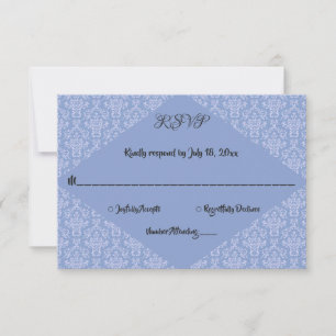 Elegant Chic Fancy Navy Blue Damask Formal Wedding RSVP Card