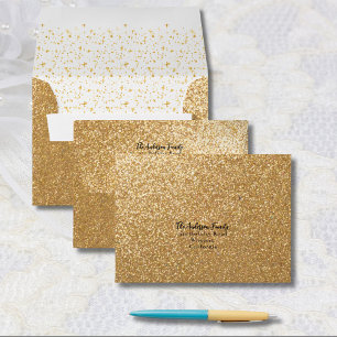 Elegant Chic Faux Gold Glitter & Confetti RSVP Envelope