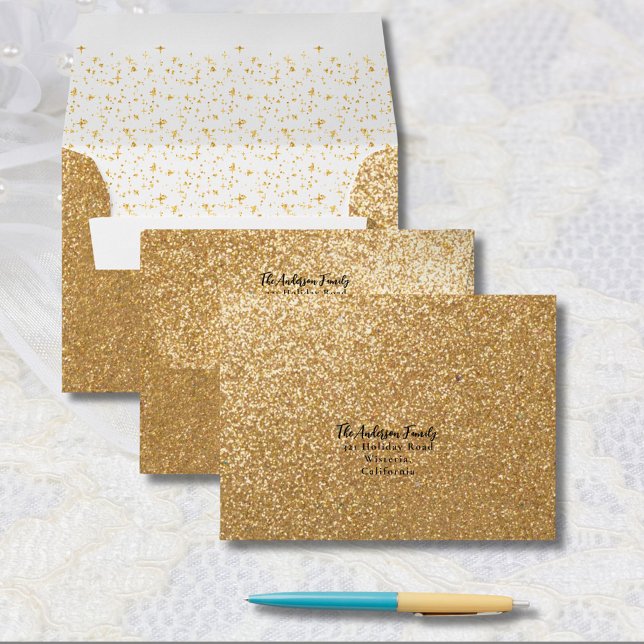 Elegant Chic Faux Gold Glitter & Confetti RSVP Envelope (Creator Uploaded)