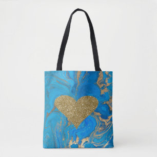 Elegant Chic Faux Gold Glittery Heart Marble Tote Bag
