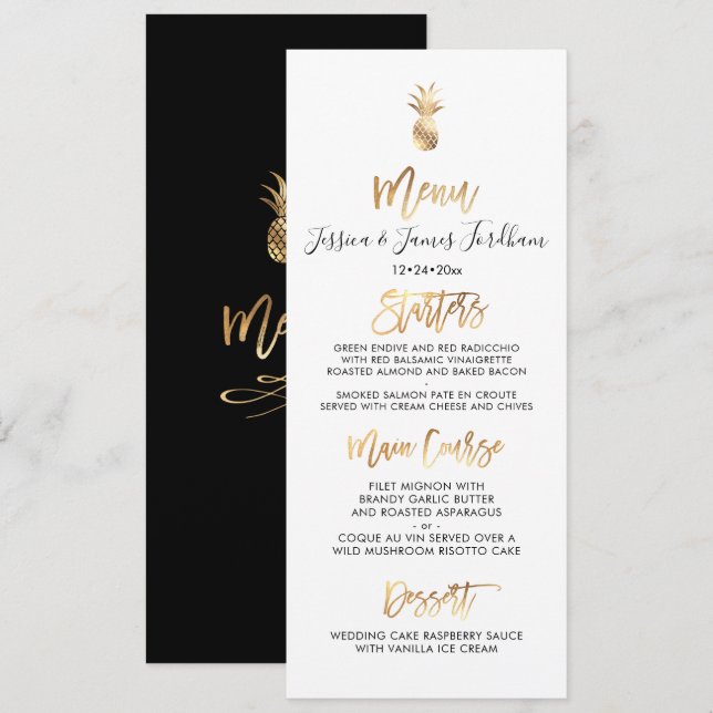 Elegant+Chic Faux Gold Pineapple Menu Invitation (Front/Back)