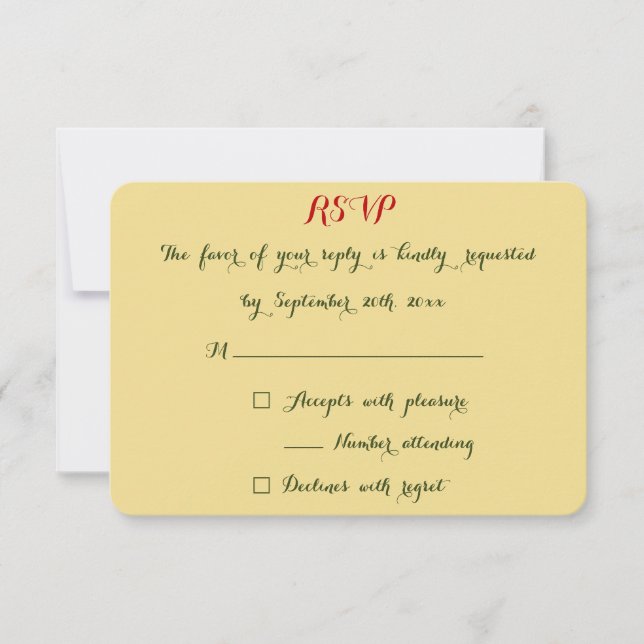 Elegant Chic Faux Gold Red Green Christmas Wedding RSVP Card (Front)