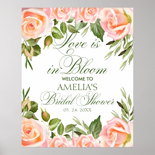 Elegant Chic Floral Bridal Shower Welcome Poster  (Front)