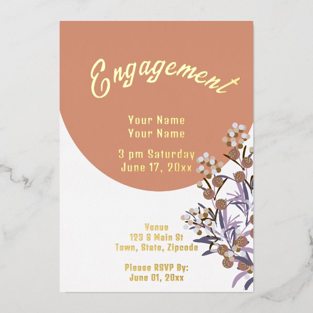 Elegant Chic Floral Engagement Foil Invitation (Front)