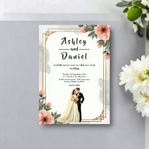 Elegant Chic Floral Frame Bride And Groom Wedding Invitation