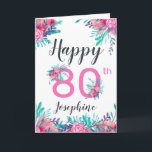 Elegant chic floral number 80th happy birthday card<br><div class="desc">Elegant chic floral number 80th happy birthday with pastel and bright pink,  turquoise,  and purple watercolor flowers,  change the number and move the flowers around .</div>