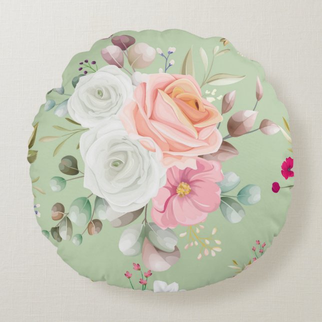Elegant chic floral round cushion (Front)