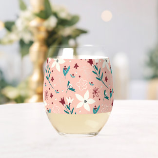 Elegant Chic Floral Stemless Wine Glass