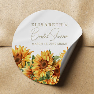 Elegant chic floral sunflower bridal shower classic round sticker