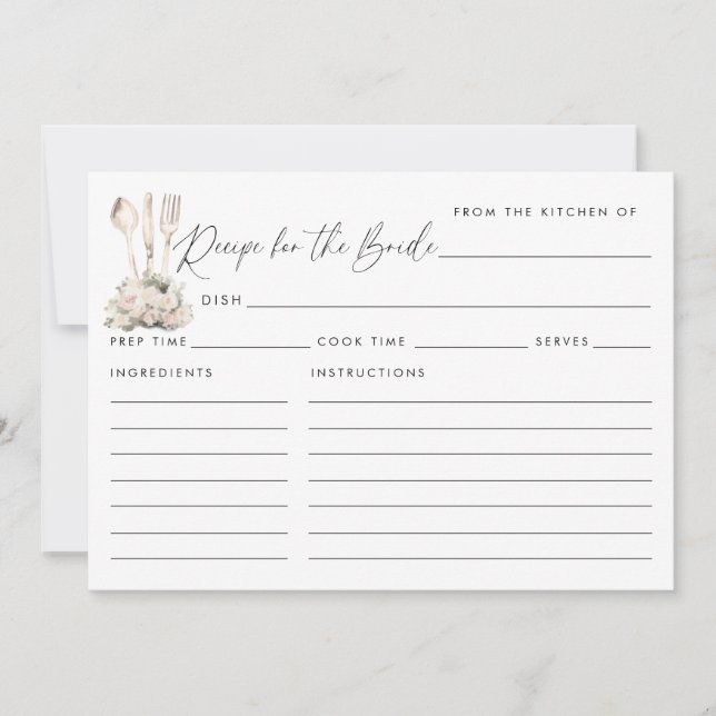 Elegant Chic Floral Utensils Recipe for the Bride (Front)