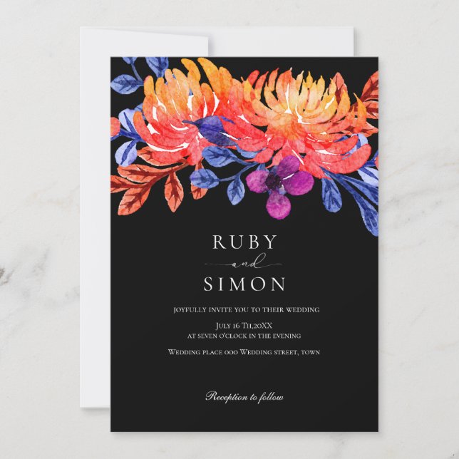 Elegant Chic Floral Watercolor Bouquet Wedding Invitation (Front)