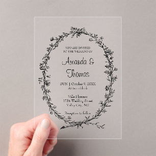 Elegant chic floral wreath wedding  acrylic invitations