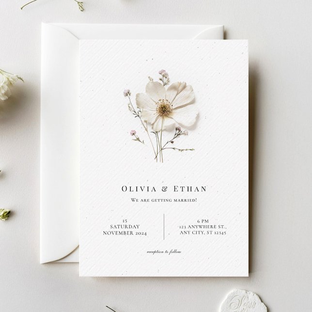 Elegant Chic Flower Minimalist Wedding  Invitation (Creator Uploaded)