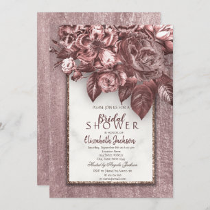 Elegant Chic Flowers Burgundy Bridal Shower Invitation