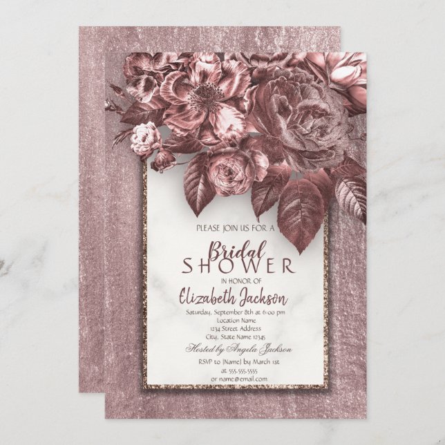 Elegant Chic Flowers Burgundy Bridal Shower Invitation (Front/Back)