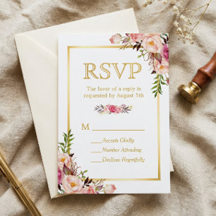 Elegant Chic Flowers Gold Frame RSVP