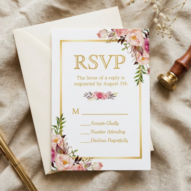 Elegant Chic Flowers Gold Frame RSVP (Creator Uploaded)