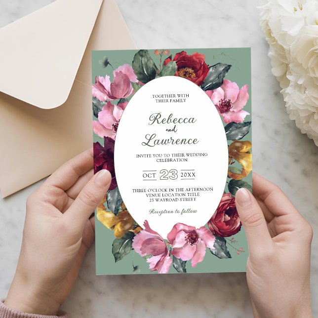 Elegant chic flowers sage green wedding invitation (Creator Uploaded)