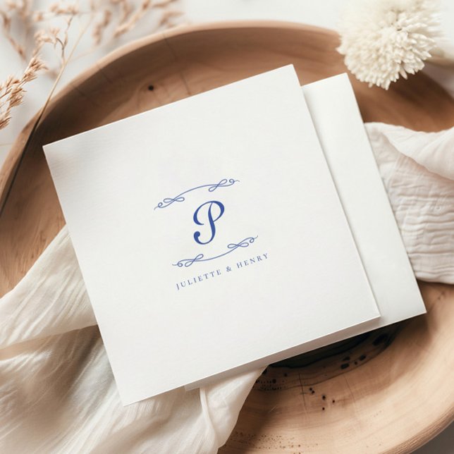 Elegant Chic French Blue Initial Wedding Napkin (Creator Uploaded)