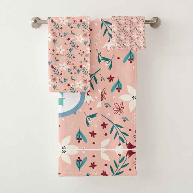 Elegant Chic froral Pattern Pink   Bath Towel Set (Insitu)