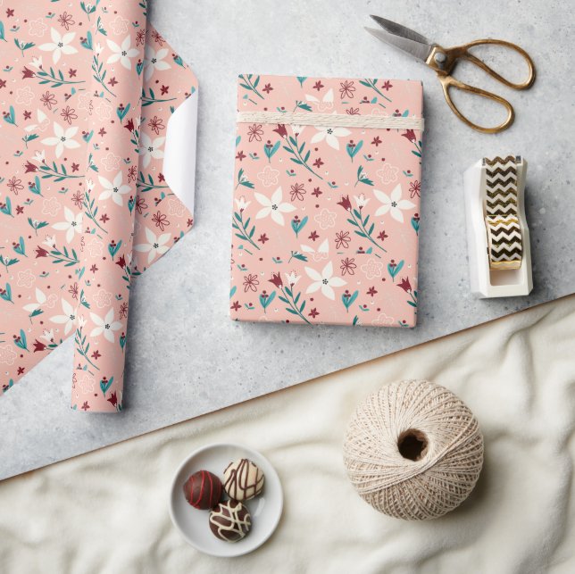 Elegant Chic froral Pattern Pink  Wrapping Paper (Crafts)