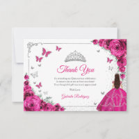 Elegant Chic Fuchsia Pink Roses Silver Quinceanera