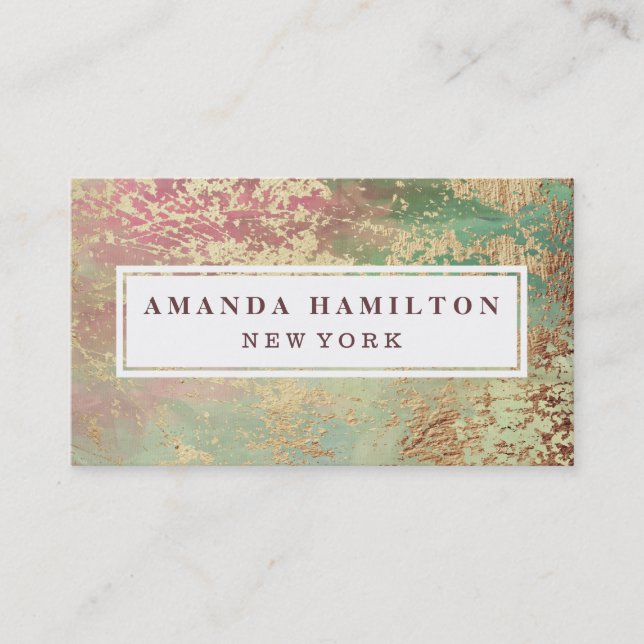 Elegant chic Gilded Blush Green Pink Gold Business Card (Front)