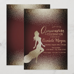 Elegant Chic Girl Silhouette,Confetti Quinceañera Invitation