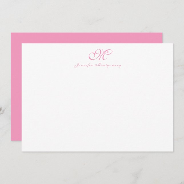 Elegant Chic Girly Script Monogram Ballet Pink Card (Front/Back)