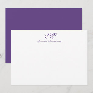 Elegant Chic Girly Script Monogram Purple Card