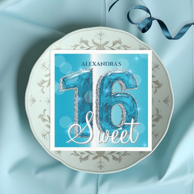 Elegant Chic Glam Blue Sapphire Gemstone Sweet 16 Napkin (Creator Uploaded)