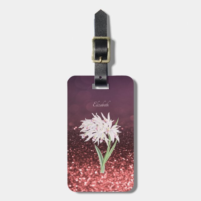 Elegant Chic Glitter Bokeh Ombre, Flower Luggage Tag (Front Vertical)