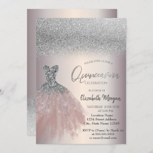 Elegant Chic Glitter Dress Quinceañera Invitation