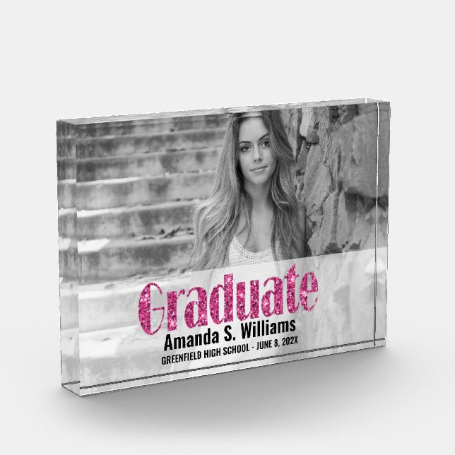 Elegant Chic Glitter Graduation  Photo Block (Left)