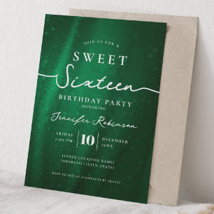 Elegant Chic Glitter Sweet 16 Birthday Emerald Invitation