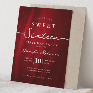 Elegant Chic Glitter Sweet 16 Birthday Red  Invitation