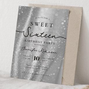 Elegant Chic Glitter Sweet 16 Birthday Silver  Invitation