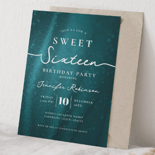 Elegant Chic Glitter Sweet 16 Birthday Turquoise  Invitation