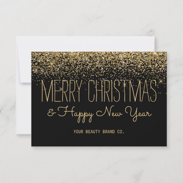 Elegant Chic Gold And Black Business Holiday Card (Front)