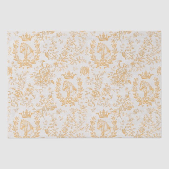 Elegant Chic Gold Beige Equestrian Floral Toile Tissue Paper (Front)