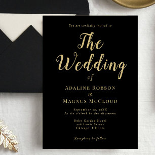 Elegant Chic Gold & Black Calligraphy Wedding  Invitation