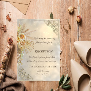 Elegant Chic Gold Boho Flowers Wedding Reception Invitation