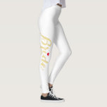 Elegant Chic Gold Bride Wedding Bachelorette Party Leggings<br><div class="desc">Beautiful, elegant faux gold on white typography script, red heart, cool, simple, chic, stylish, breatheable, hand sewn, womens all over print full length fashion workout sports leggings pants for the bride / bride to be, for bridal shower, bachelorette party, wedding, honeymoon. These leggings / yoga pants stretches to fit your...</div>