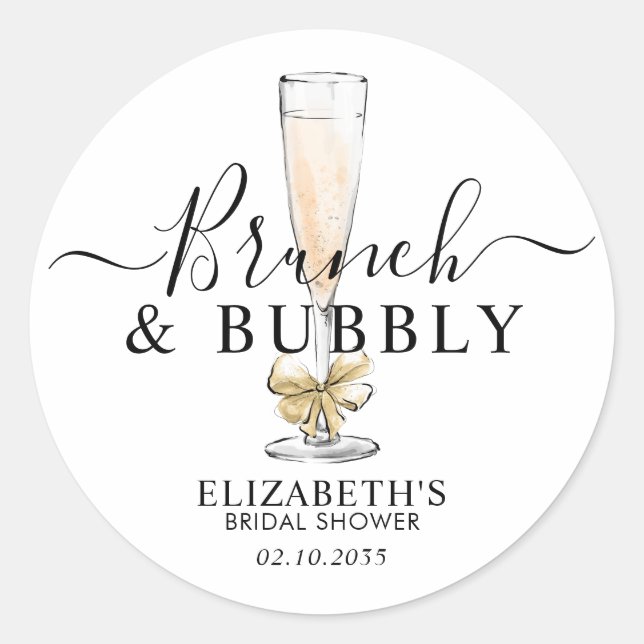 Elegant Chic Gold Brunch and Bubbly Bridal Shower Classic Round Sticker (Front)