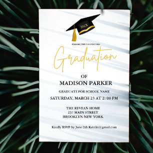 Elegant & Chic Gold Calligraphy Graduation Party Invitation