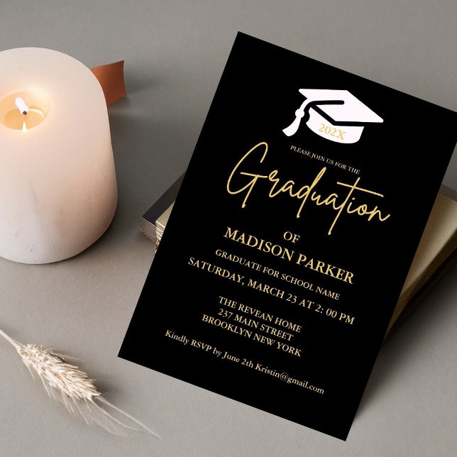 Elegant & Chic Gold Calligraphy Graduation Party Invitation (Creator Uploaded)