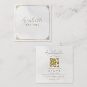 Elegant Chic Gold & Cream Ornate Frame QR Code Square Business Card