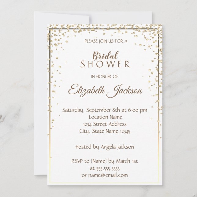 Elegant Chic Gold Diamonds, Frame Bridal Shower Invitation (Front)