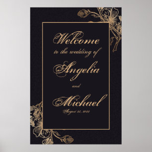 Elegant Chic Gold Faux Metal Floral Wedding Poster