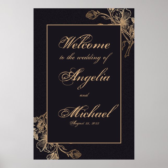 Elegant Chic Gold Faux Metal Floral Wedding Poster (Front)